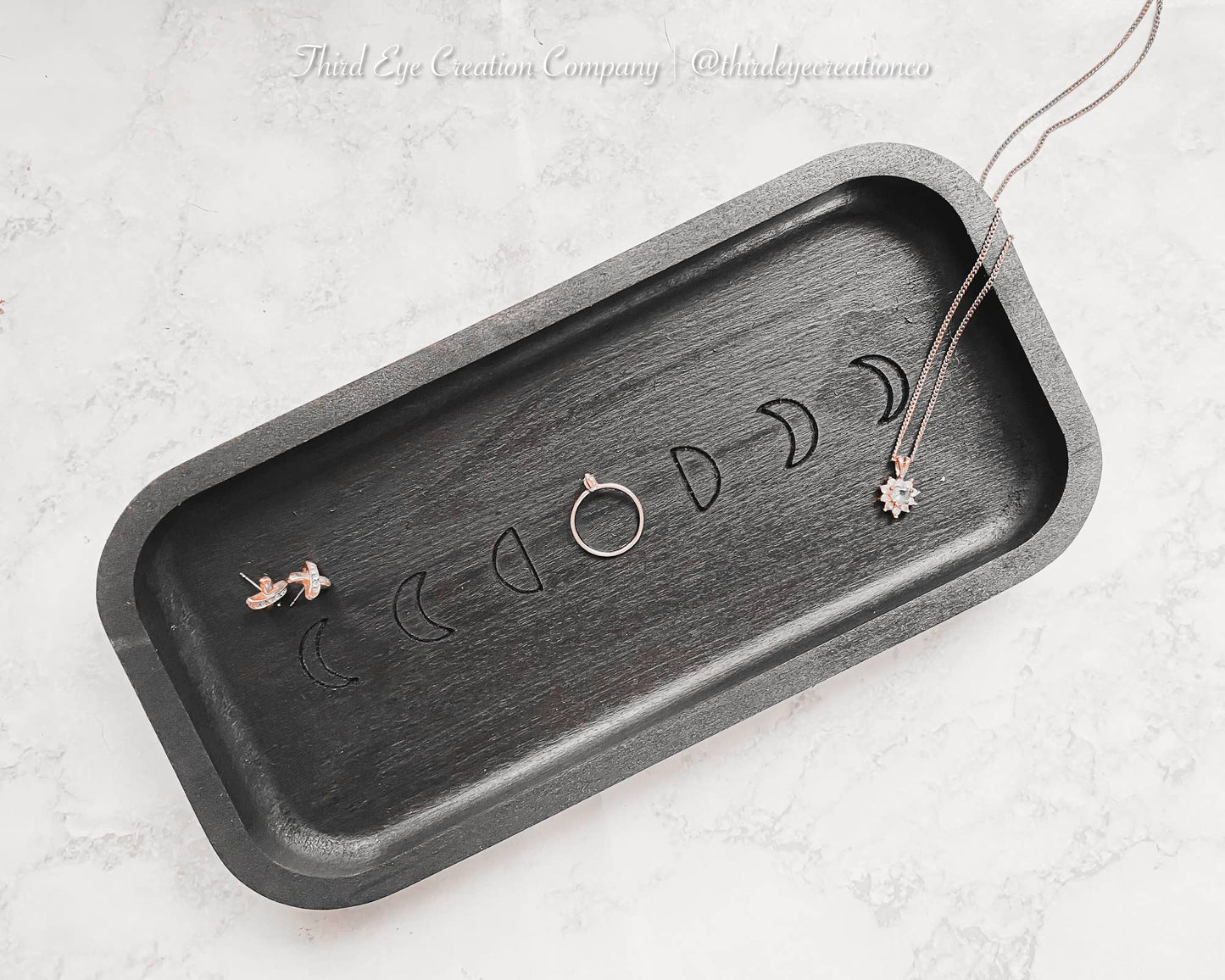 Moon Phase Tray, Celestial Catchall, Crystal Holder: Bronze & Black