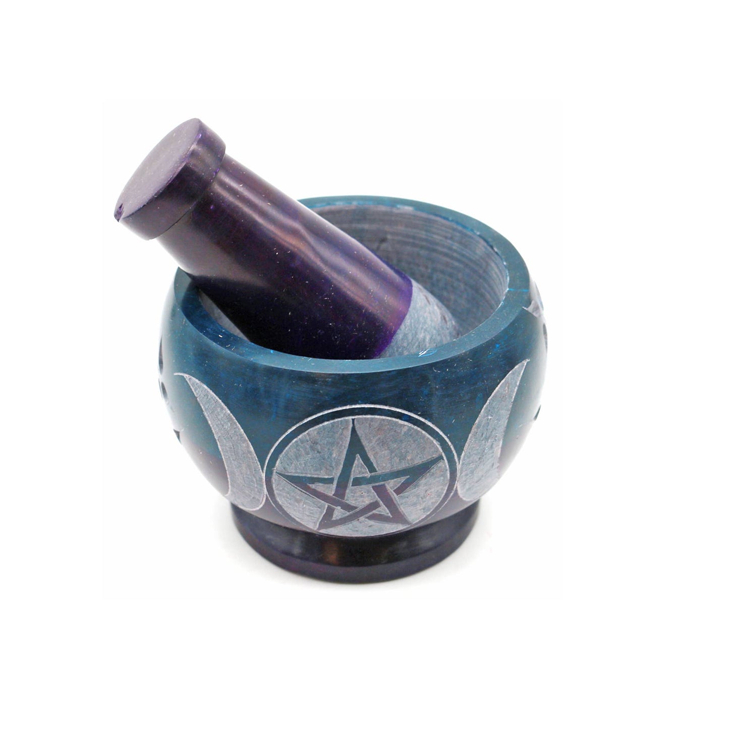 Soapstone Mortar & Pestle - Turquoise/Purple Triple Moon