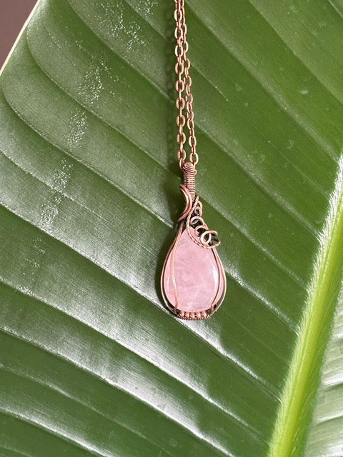 Rose Quartz in Copper Necklace