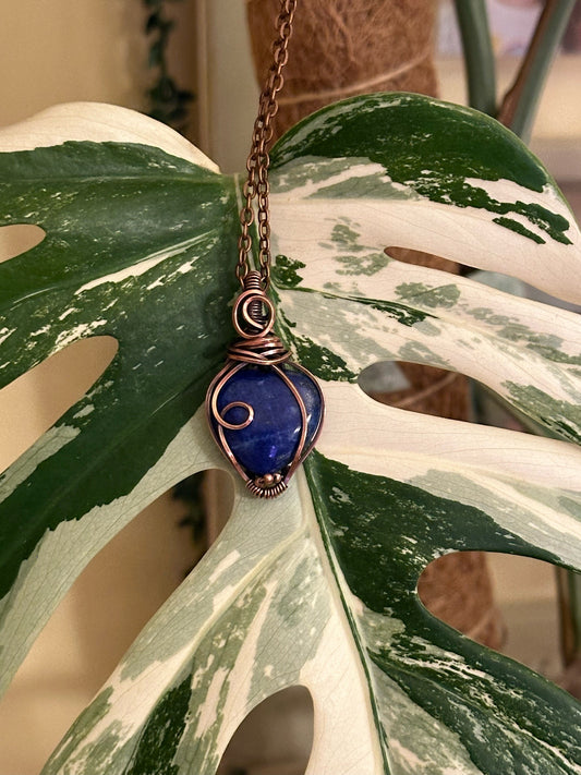 Lapis Lazuli Heart Wire Wrapped Necklace