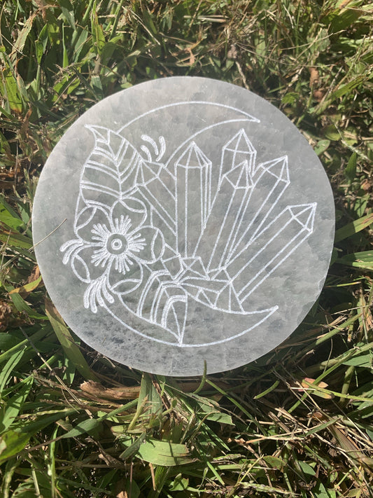 Crystal Moon Selenite Round Charging Plate (4 inch)