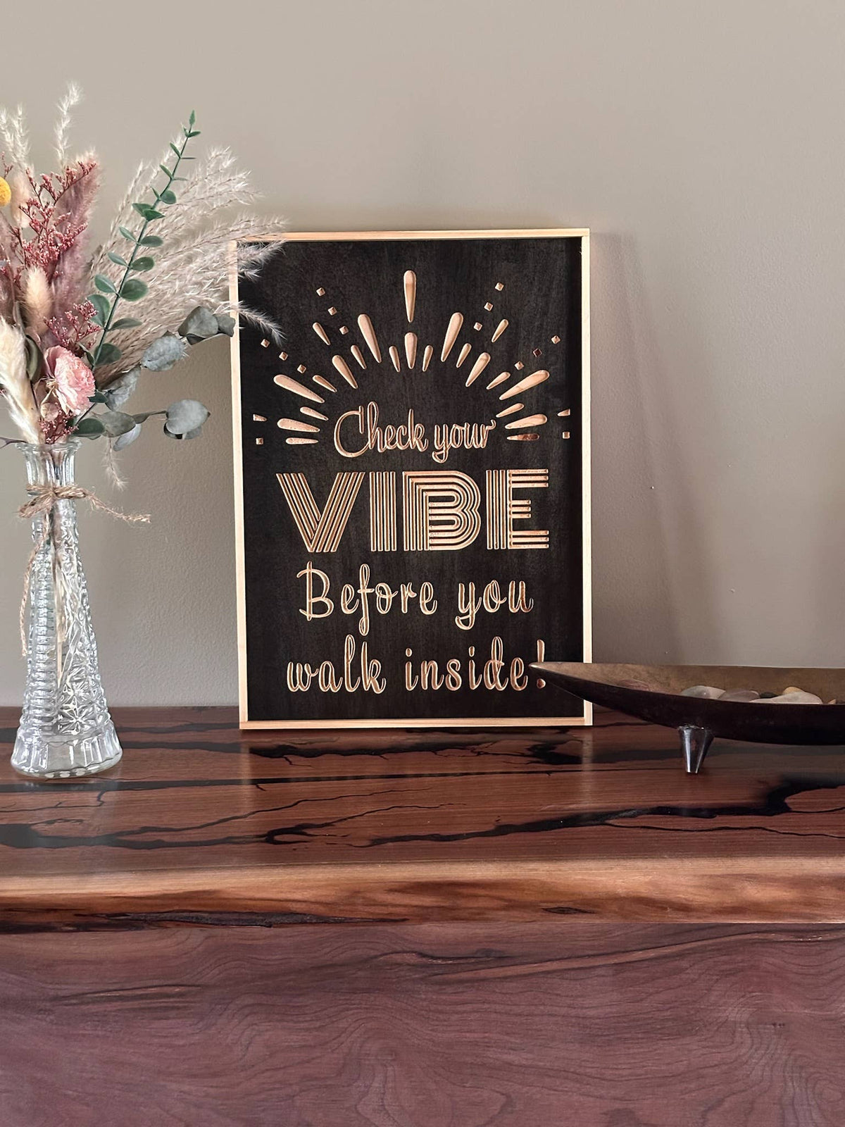 Positive Wall Sign, Wooden Wall Art, Boho Home Decor