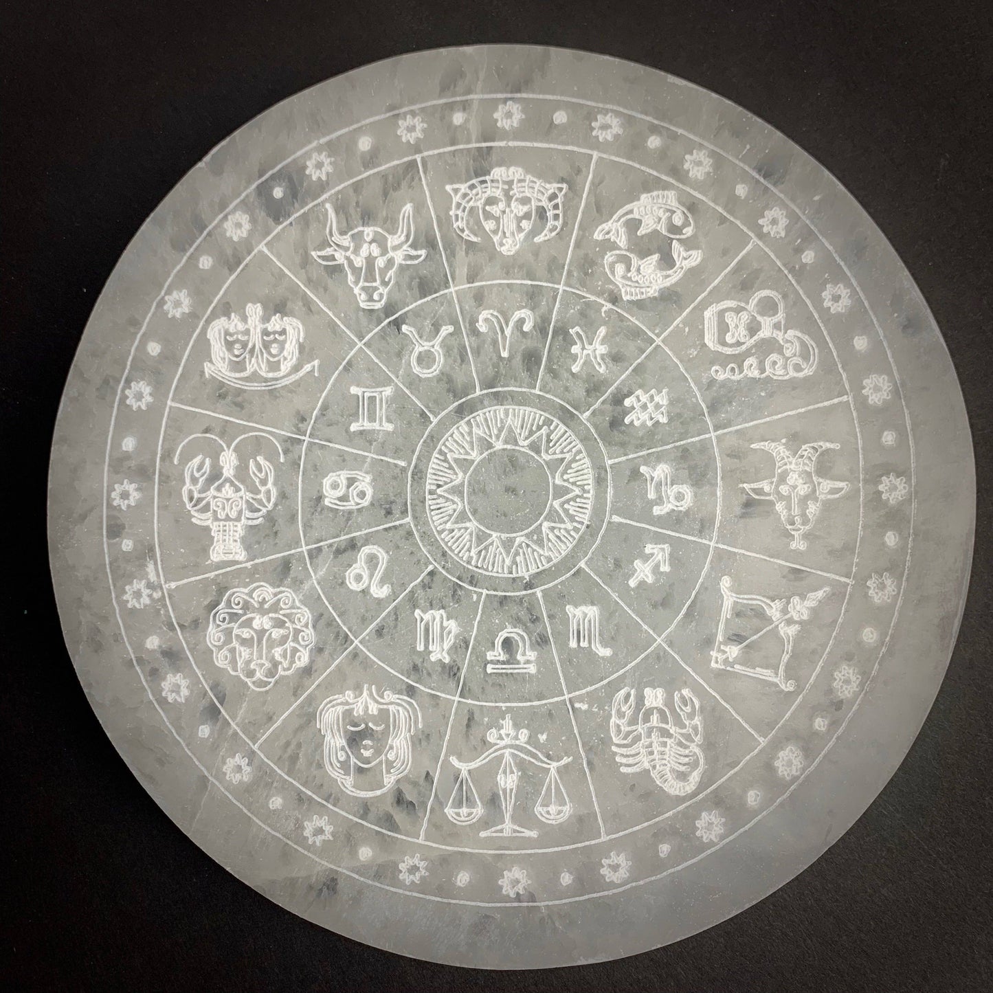 Selenite Zodiac Wheel Crystal Charging Plate (6 inch)