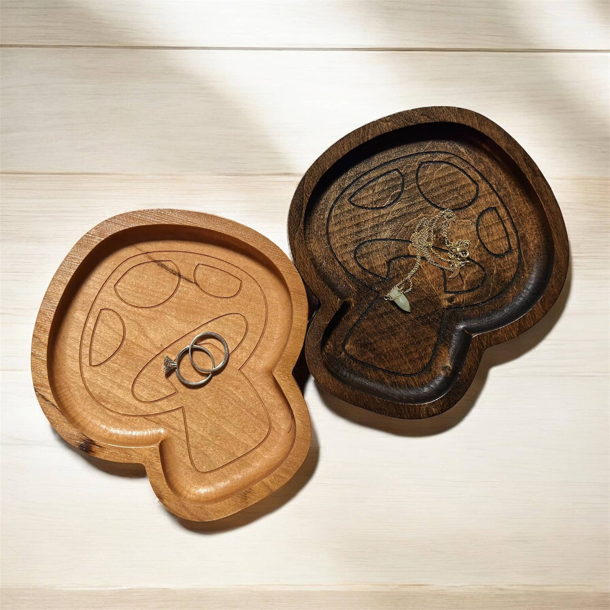 Mushroom Jewelry Tray, Wooden Catchall, Whimsy Decor: Natural
