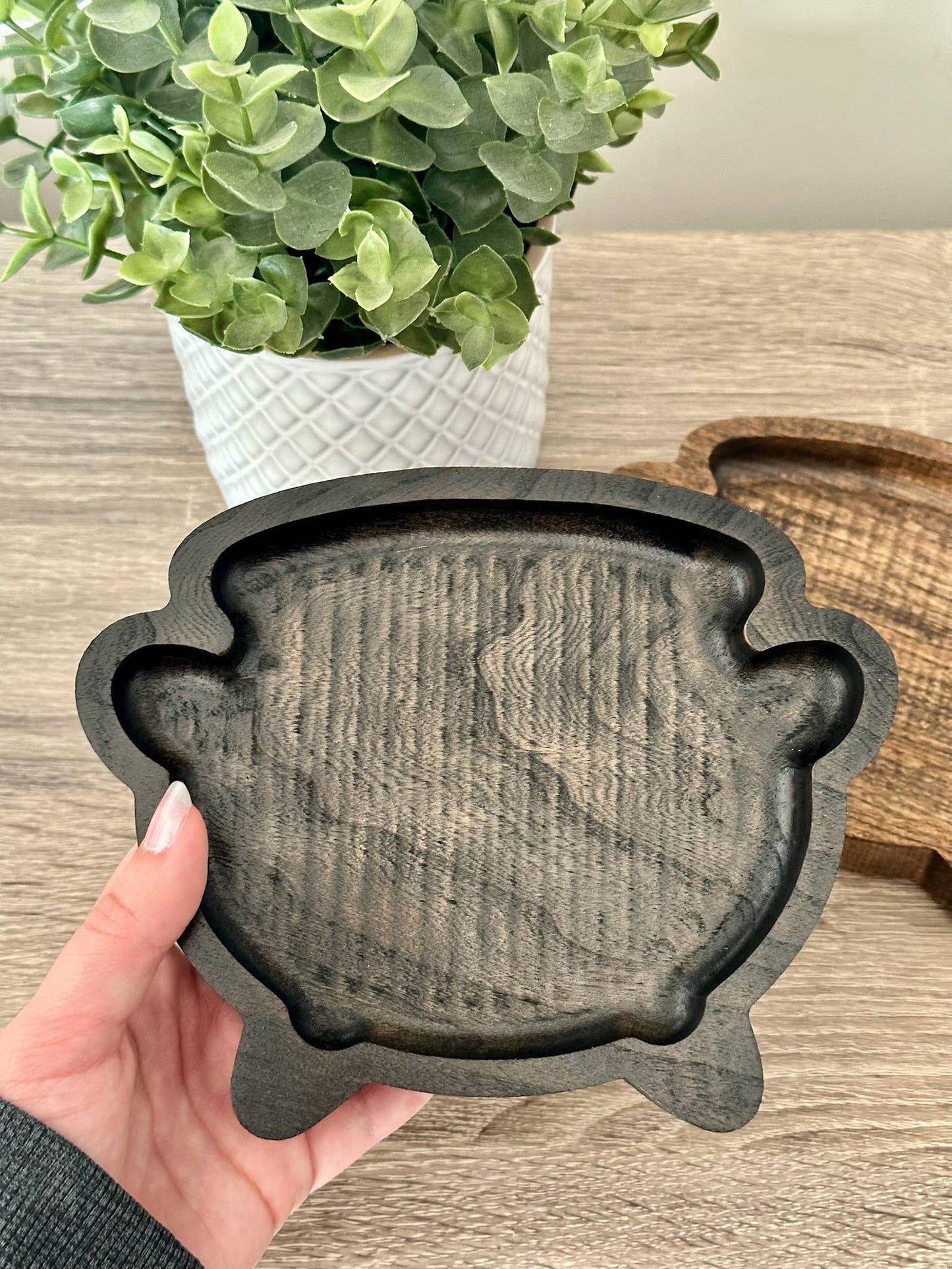 Cauldron Catchall Tray, Wooden Jewelry Dish, Mystic Decor: Black
