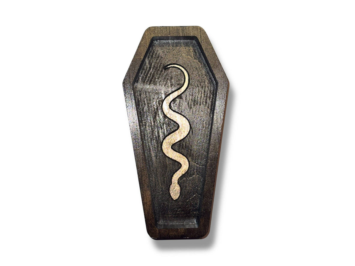 Halloween Coffin Tray, Crystal Dish, Ring Dish: Black & Bronze Snake