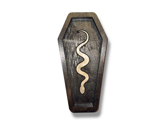 Halloween Coffin Tray, Crystal Dish, Ring Dish: Black & Bronze Snake