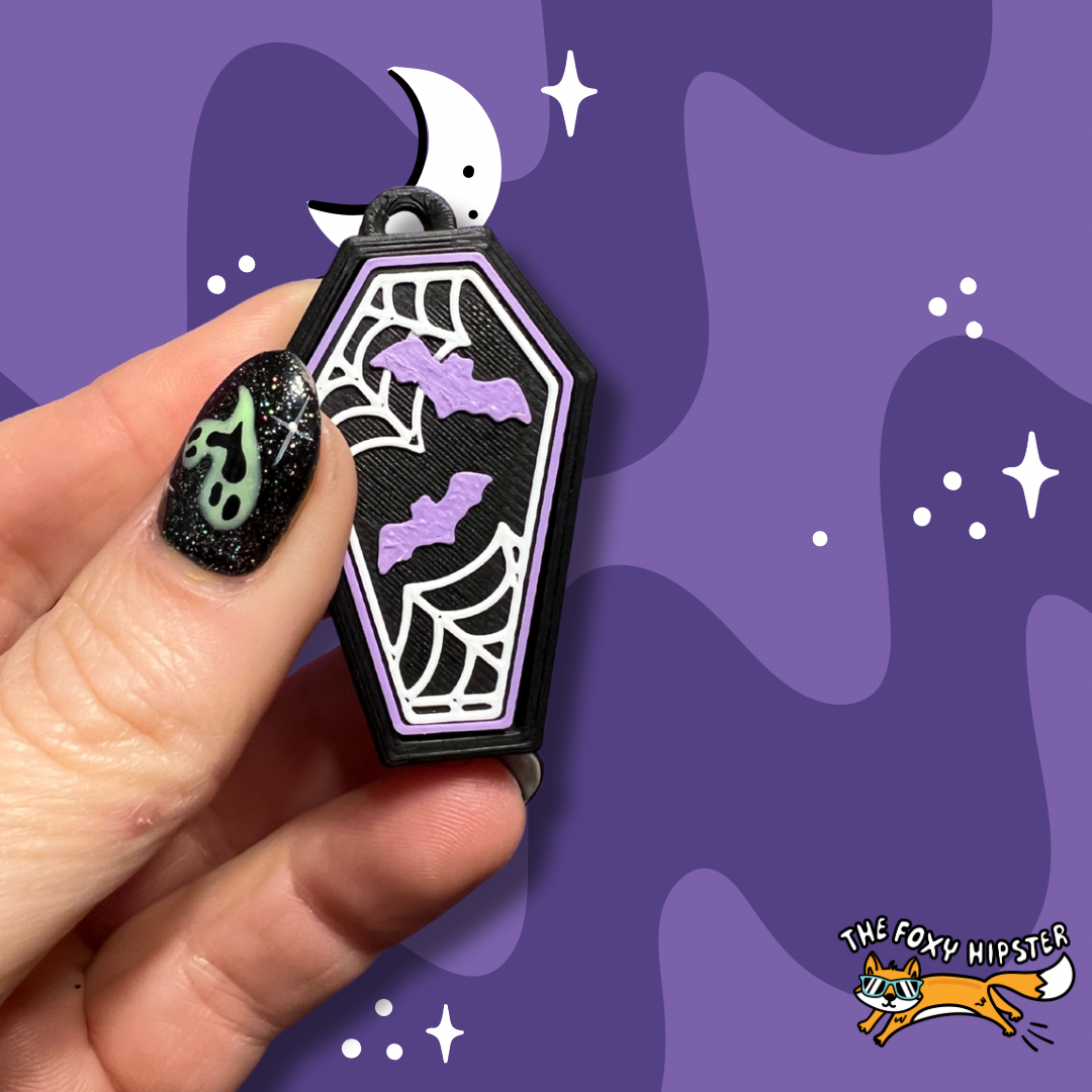 Coffin with Bats Fidget Toy Clicker Keychain Bag Charm