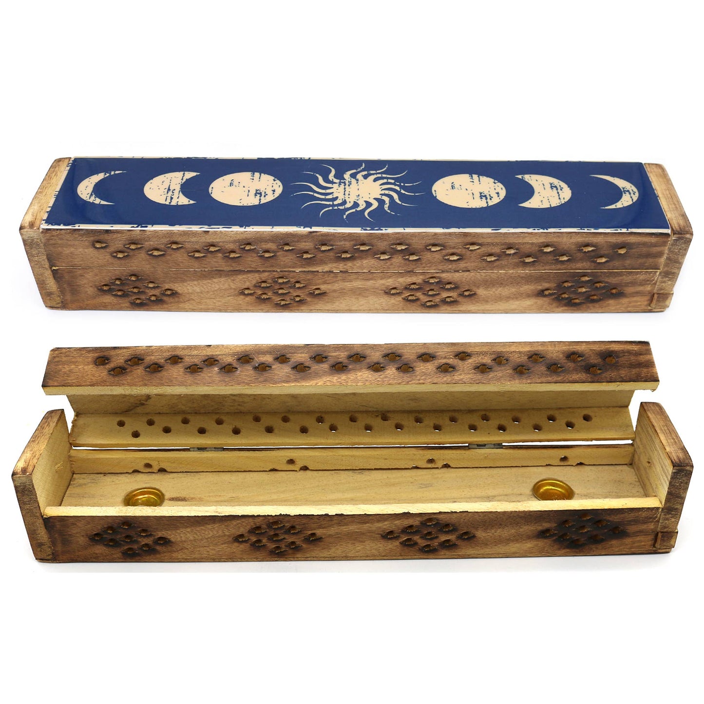 Wooden Incense Burner Box - Celestial Phases