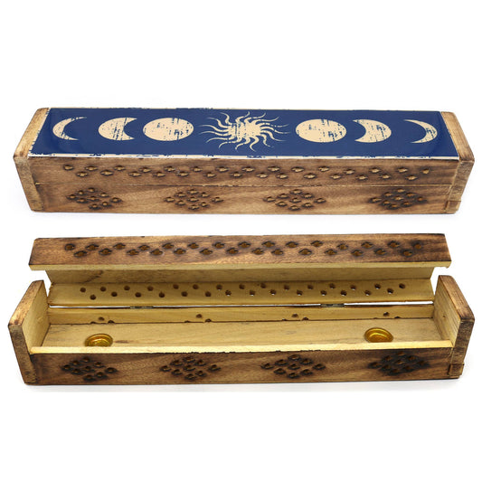 Wooden Incense Burner Box - Celestial Phases