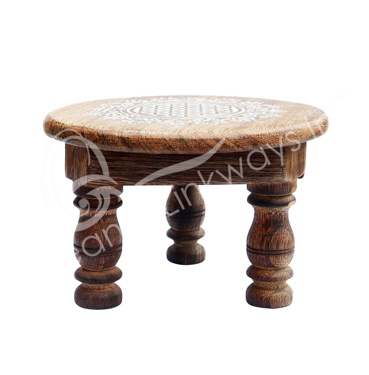 ALTAR TABLE - MANGO WOOD ENGRAVED FLOWER OF LIFE 6"DIA.