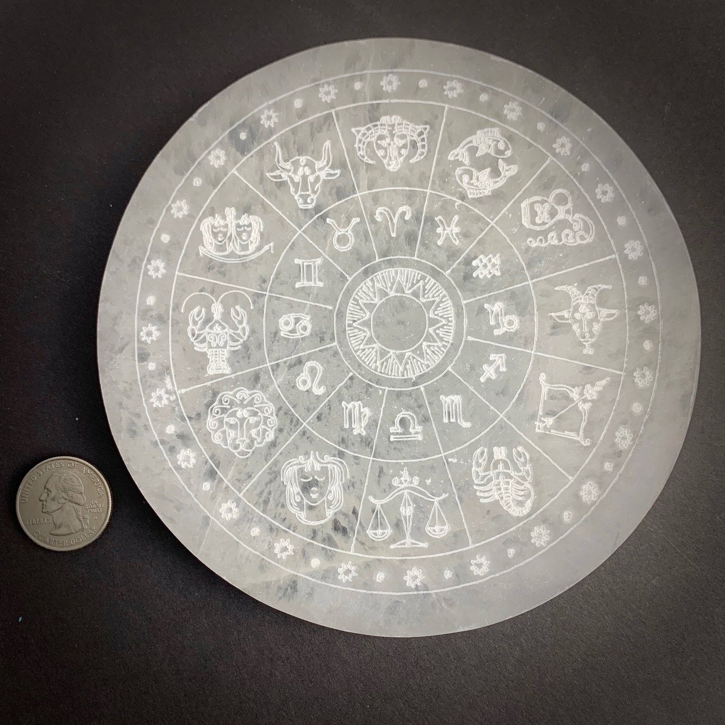 Selenite Zodiac Wheel Crystal Charging Plate (6 inch)