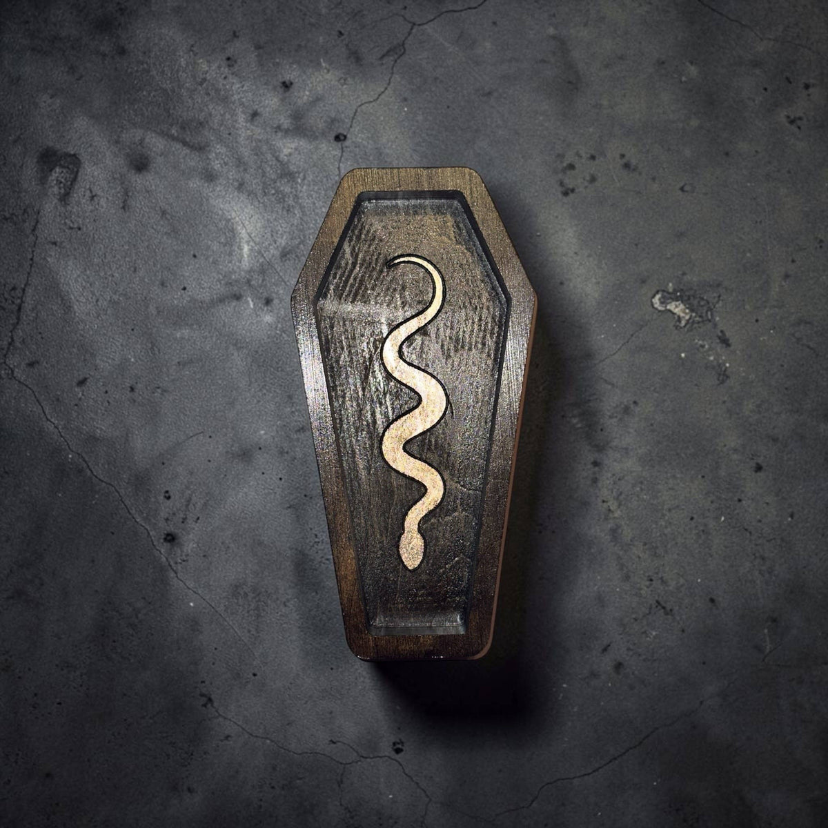 Halloween Coffin Tray, Crystal Dish, Ring Dish: Black & Bronze Snake