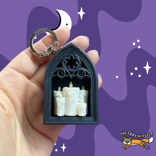 Bookshelf Spooky Candle Fidget Clicker Keychain