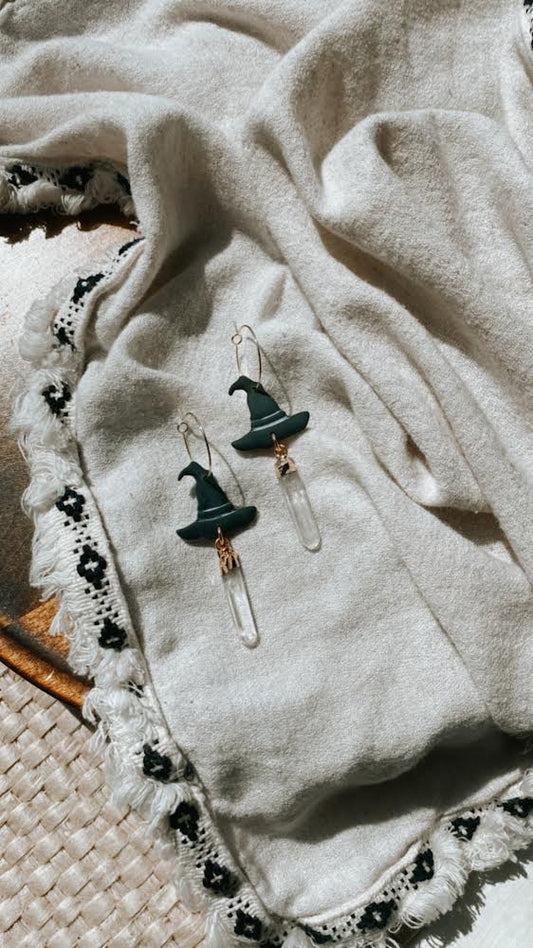 Crystal Witch Hat Earrings