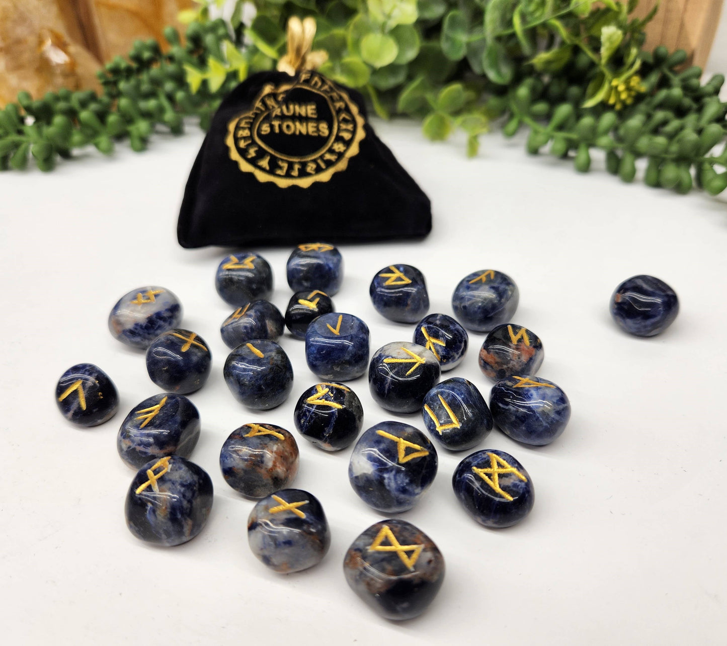 Sodalite Rune Sets with Velvet Pouch