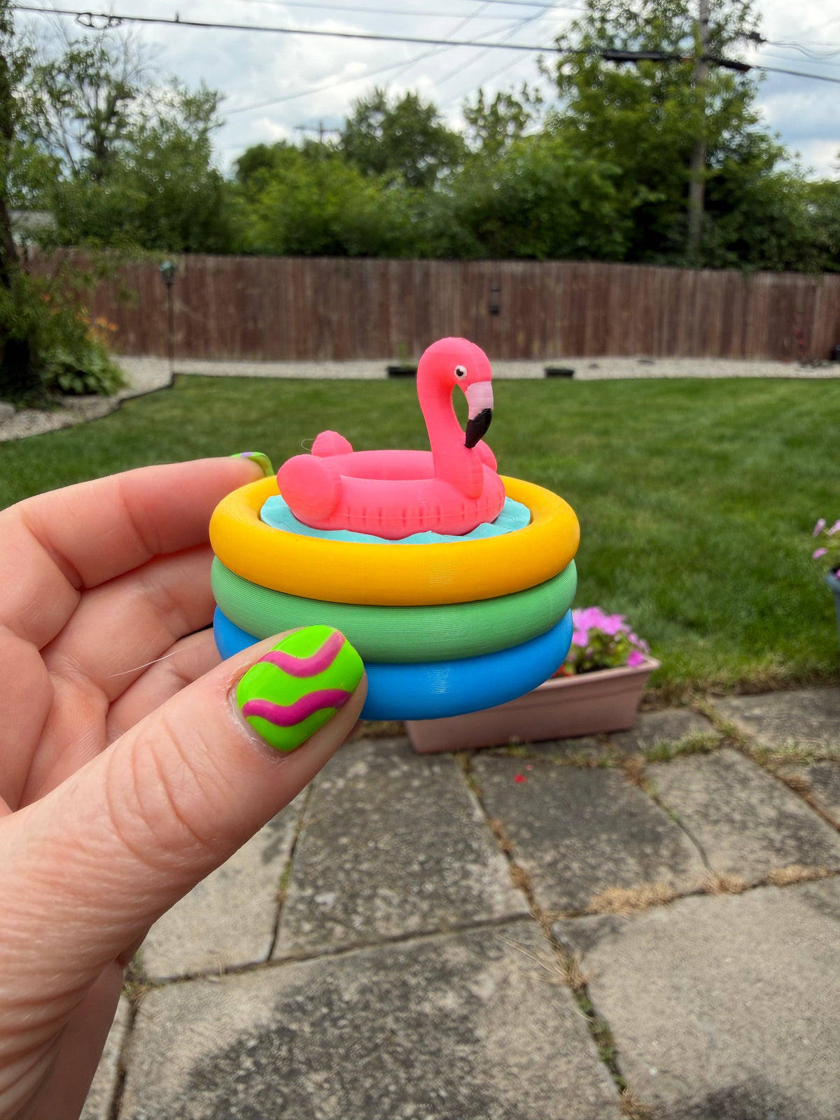 Pink Flamingo Pool Float Fidget Clicker Keychain
