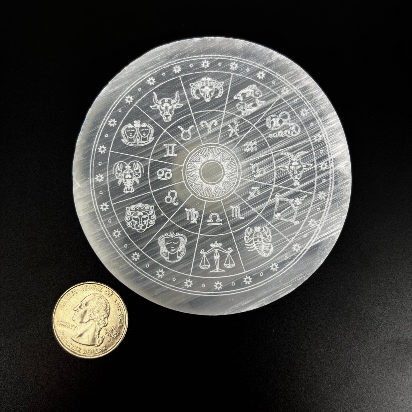 Selenite Zodiac Wheel Crystal Charging Plate (6 inch)