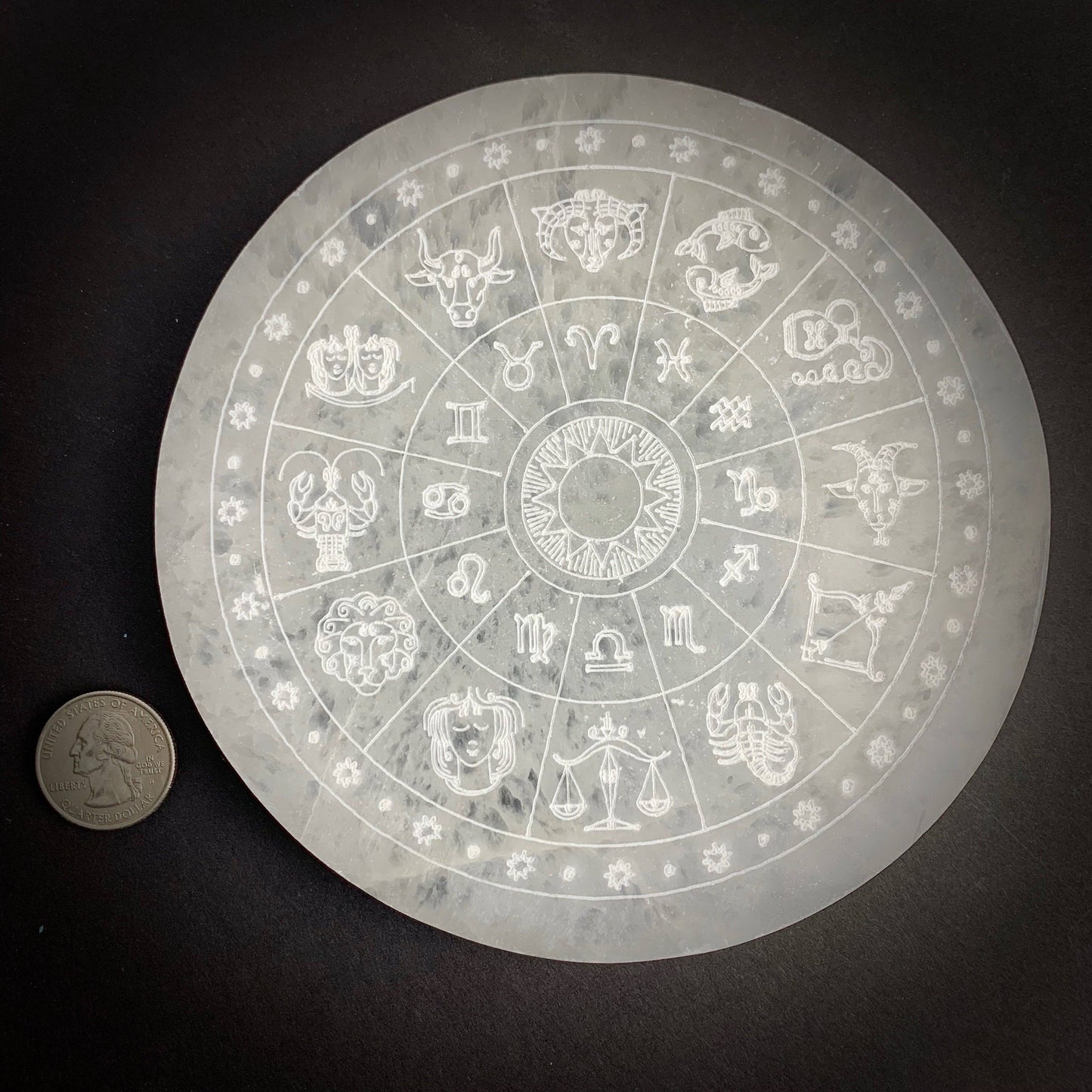 Selenite Zodiac Wheel Crystal Charging Plate (6 inch)