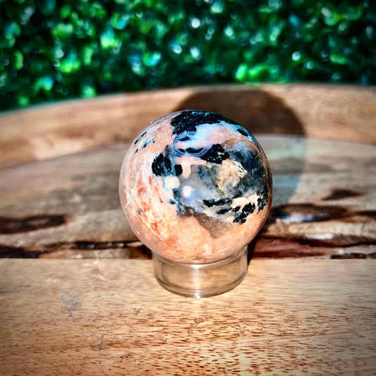 Sunstone W/ Black Tourmaline & Smoky Quartz Sphere