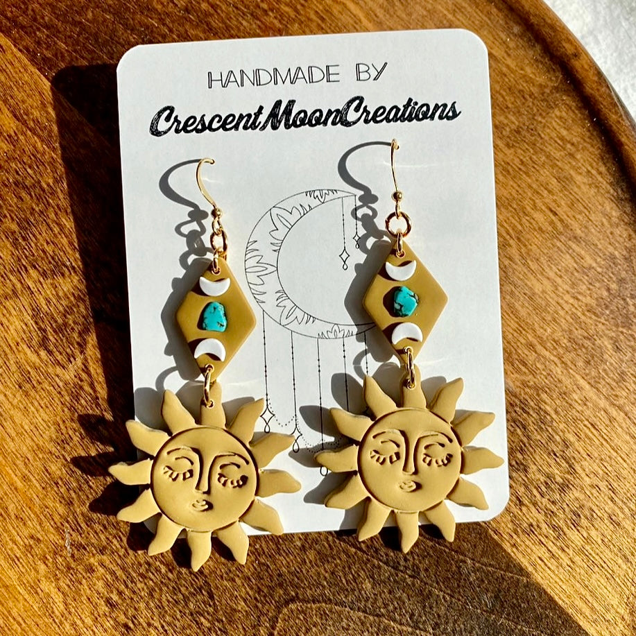 Moon Phase Sun Earrings