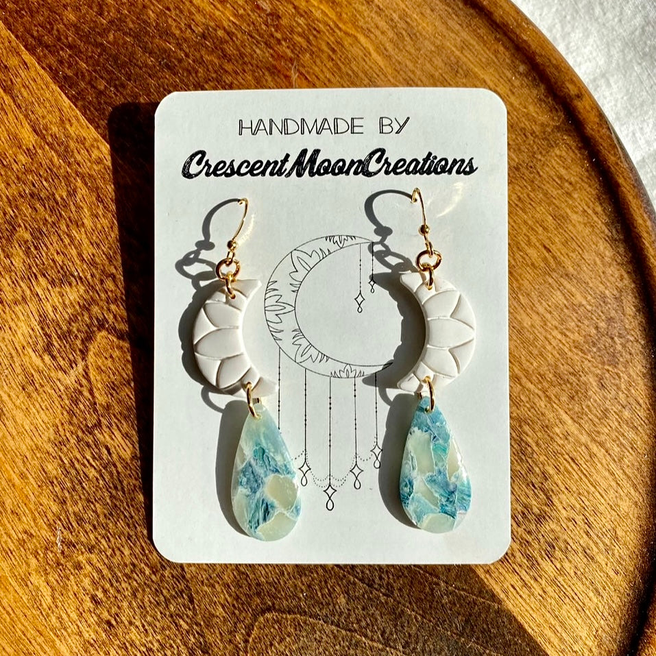 White and Blue Moon Earrings