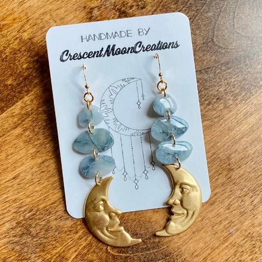 Blue Moon Face Earrings