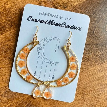 Orange Flower Moon Earrings