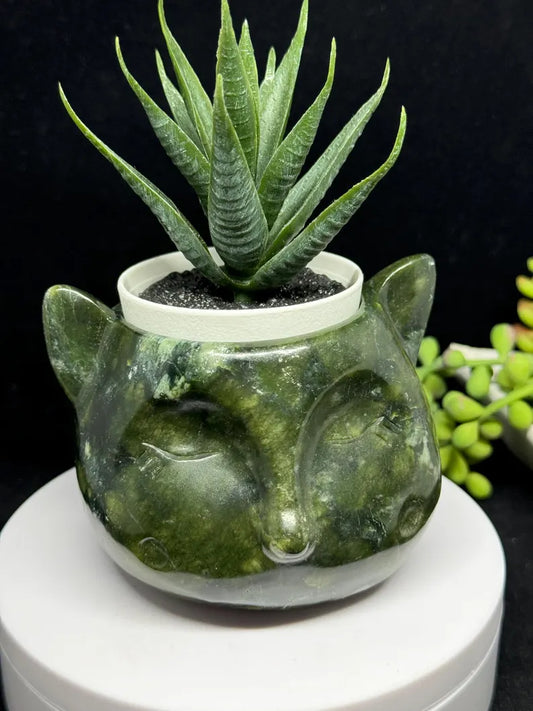 Jade Cat Flower Pot With Drainage Hole