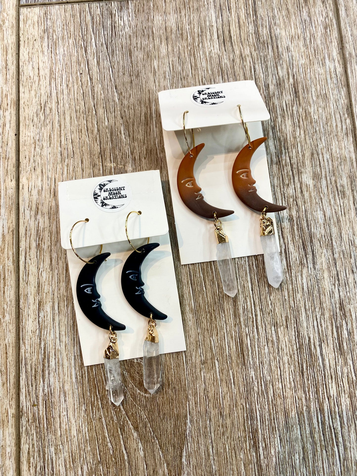 Crystal Moon Face Earrings