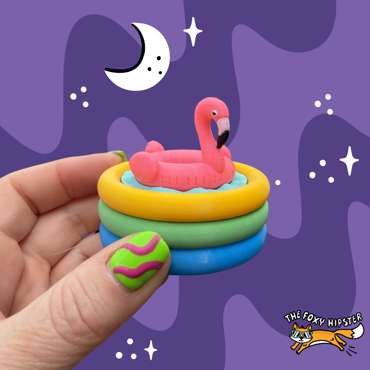 Pink Flamingo Pool Float Fidget Clicker Keychain