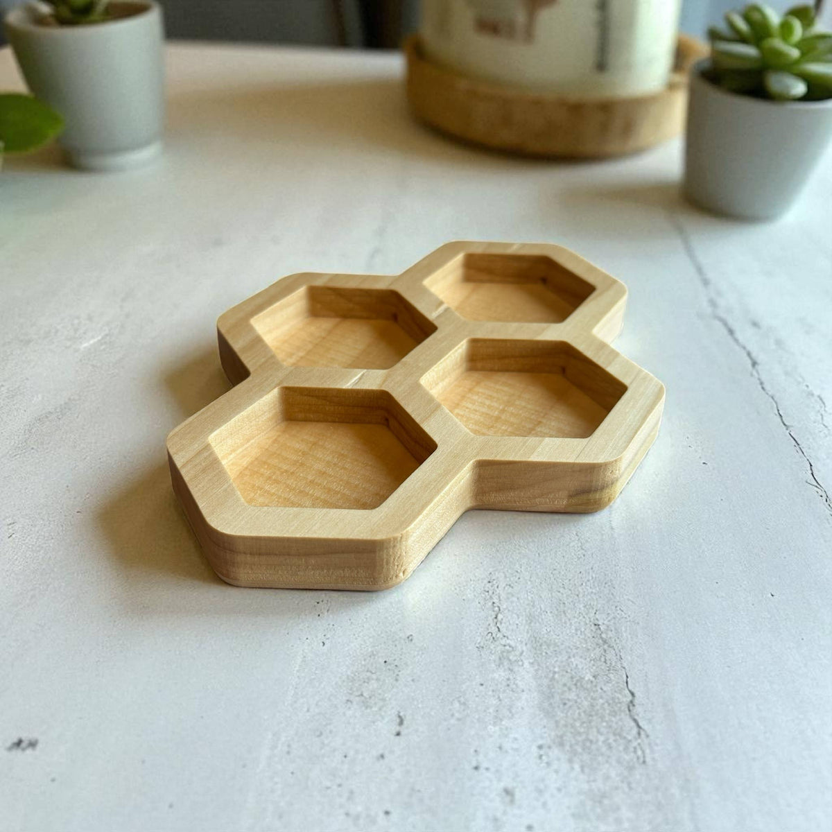 Honeycomb Jewelry Display Organizer, Whimsical Wood Tray: Natural