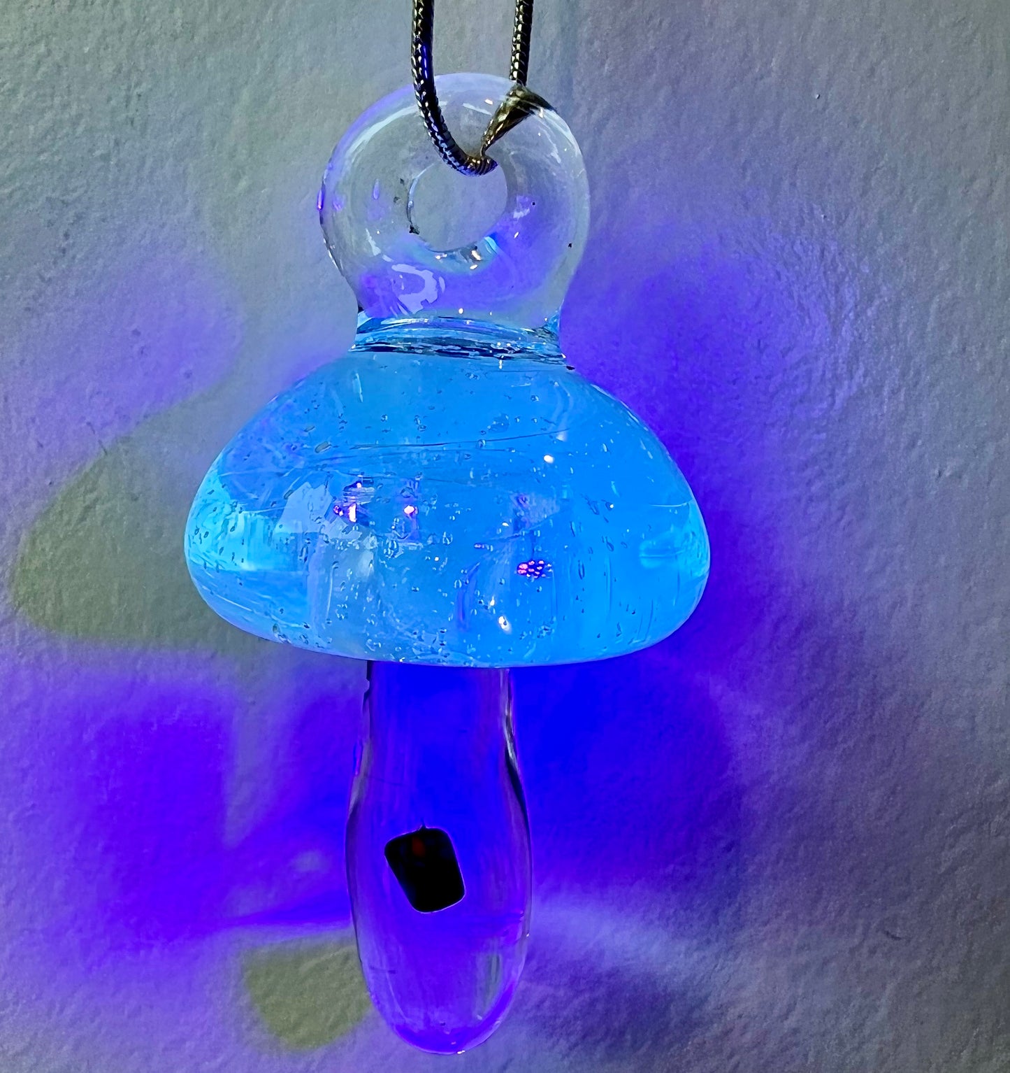 Handmade Glass Mushroom Pendant With Opal Chunk & 925 Chain
