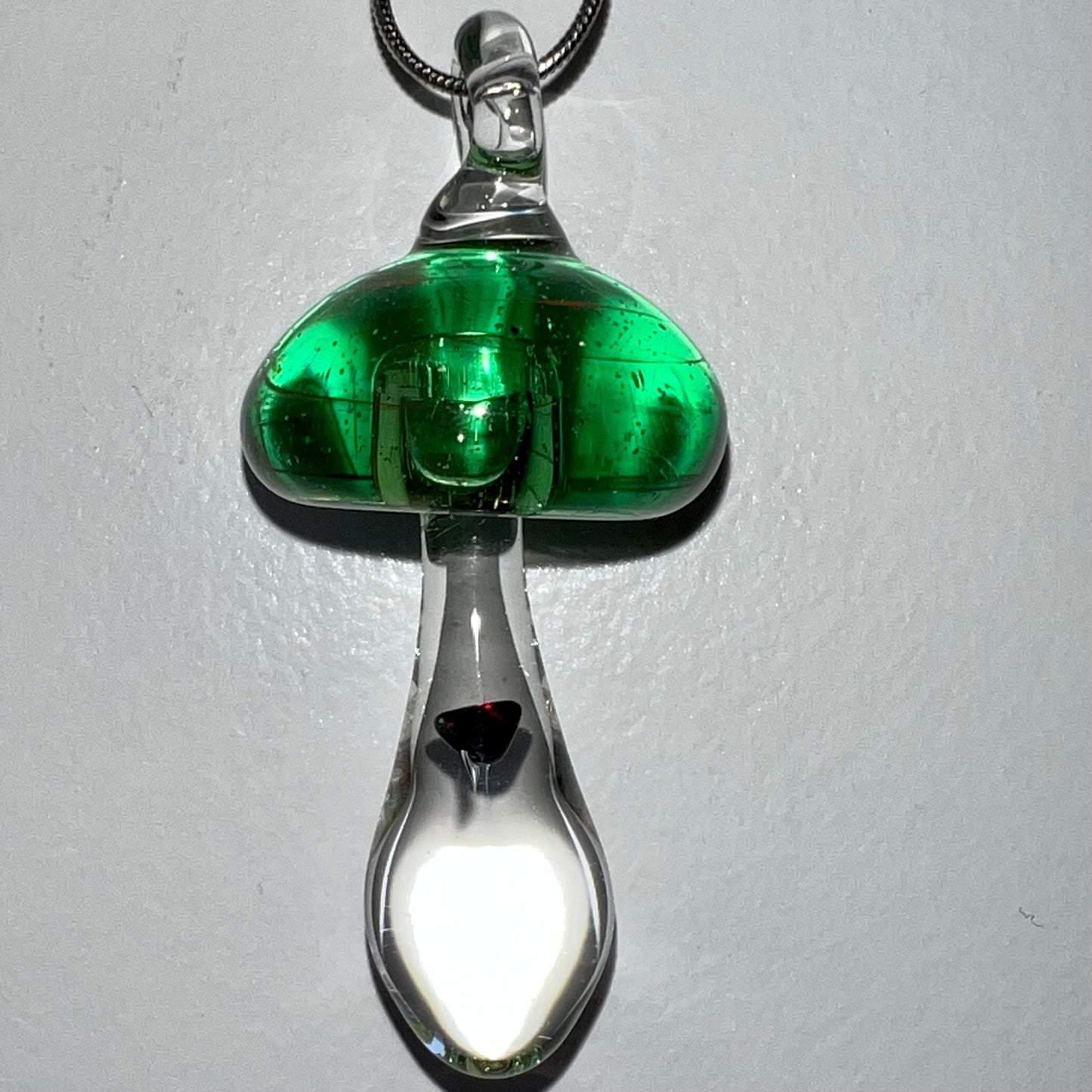 Handmade Glass Mushroom Pendant With Opal Chunk & 925 Chain