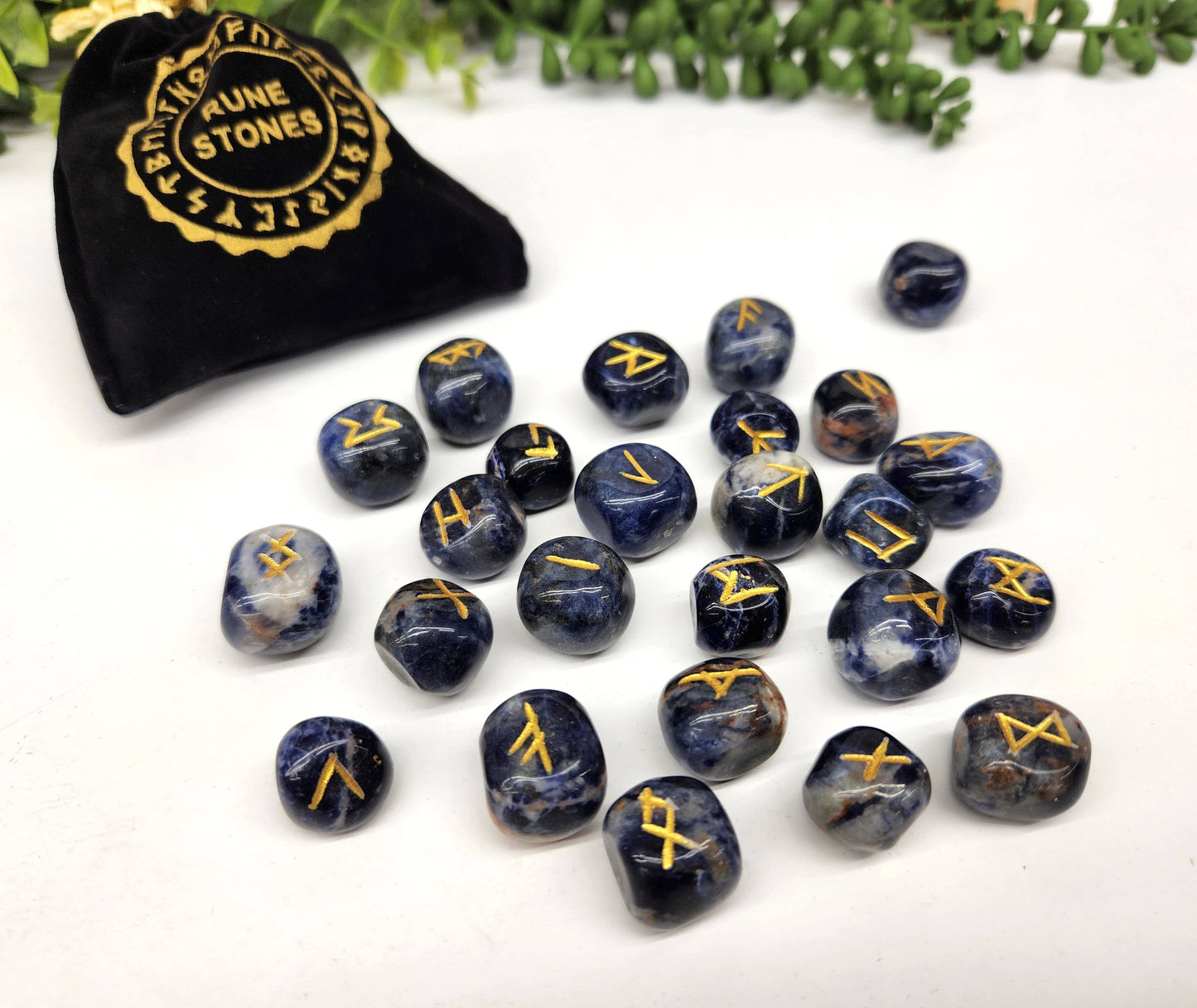 Sodalite Rune Sets with Velvet Pouch